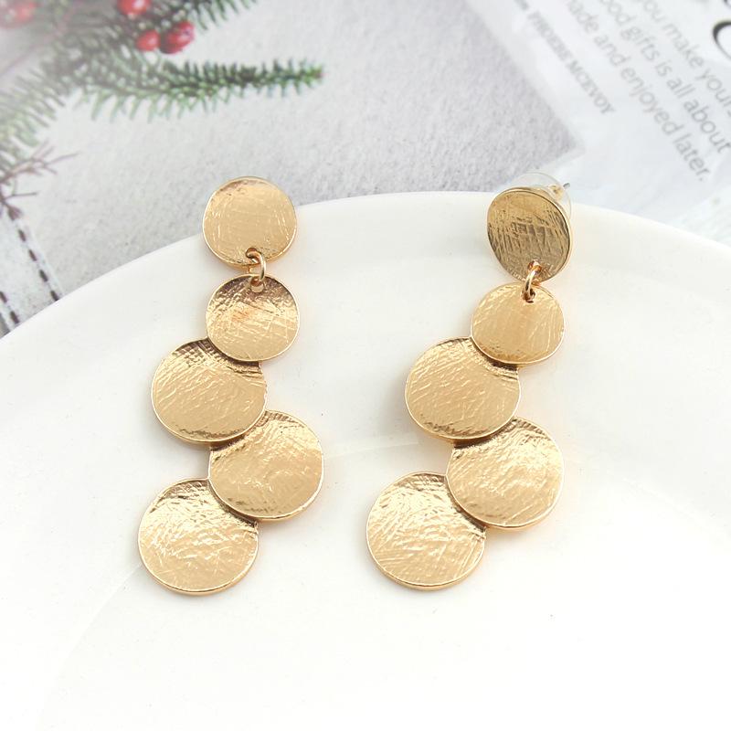

European Exaggerated Irregular Uneven Drop Earrings for Female Disc Multi-layer Ladies Round Long Earrings Boho Ear Jewelry золотой