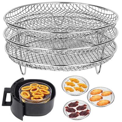 New Stackable Air Fryer Rack Non-Stick Stainless Steel Airfryer Tray Grill Basket Kitchen Gadgets