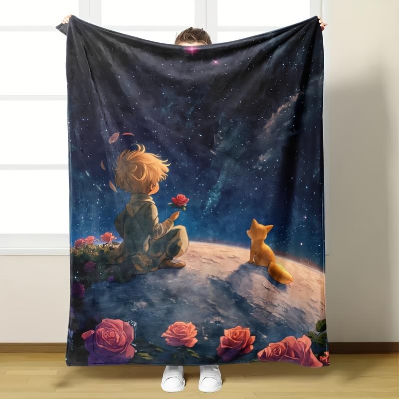 

Moon Rose Boy and the Fox Flannel printed blanket suitable for all seasons suitable for living room office sofa and travel 75x100cm