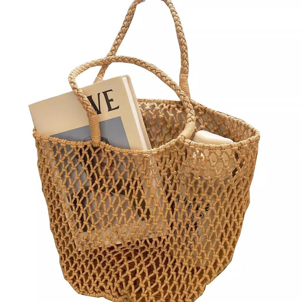 Shoulder Bag, Vacation, Cotton Rope Woven Women's Bag, Lazy, Summer, Hollowed Out, Large Capacity, Hand-held Beach Bag