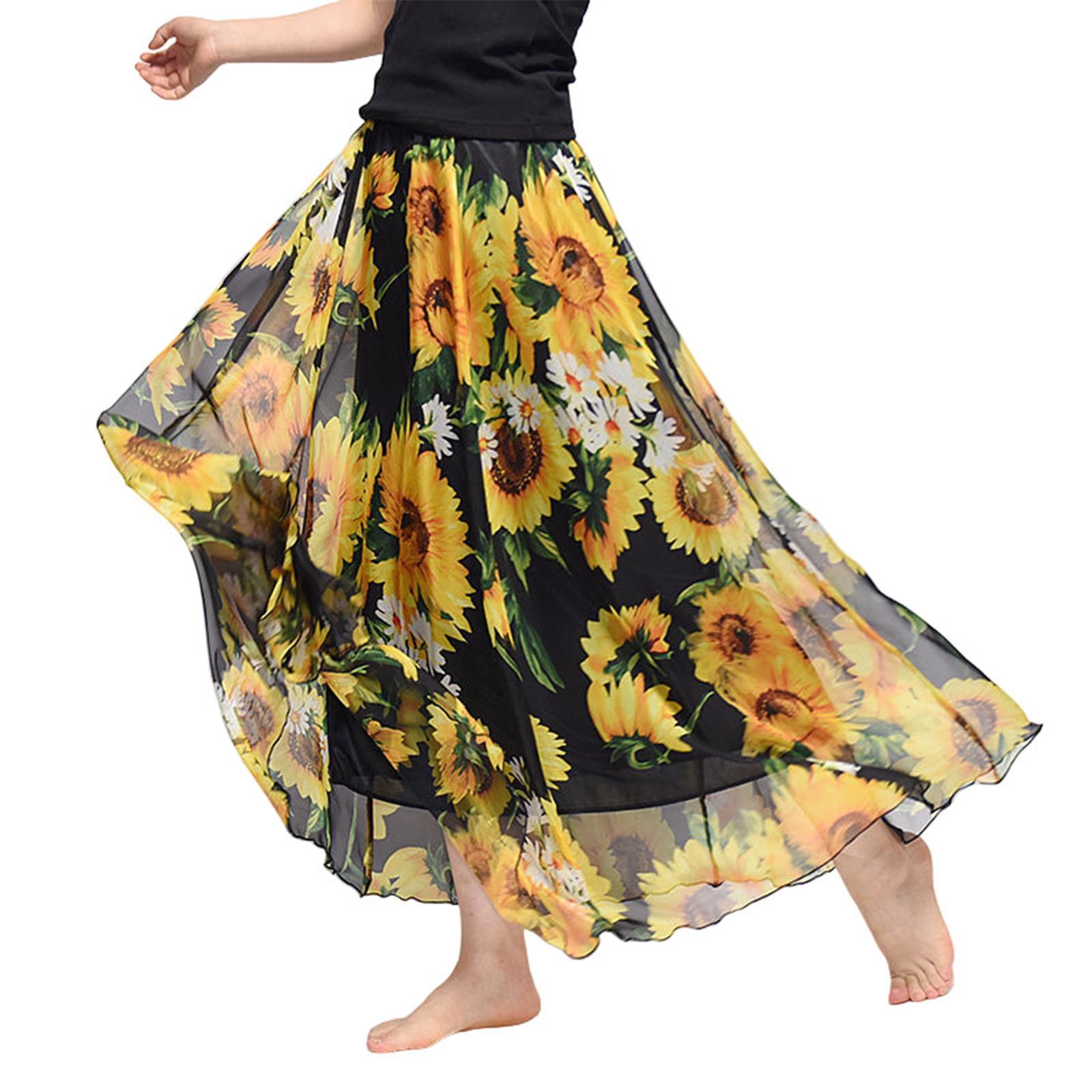 

Женское длинное платье с большой подвеской, пляжная цветочная шифоновая юбка M жёлтый