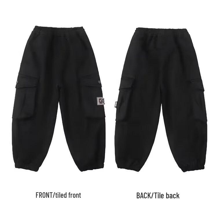 Boys' Winter 2025 Overalls: Medium & Large Kids' Velvet-Lined Streetwear Pants for Spring & Autumn