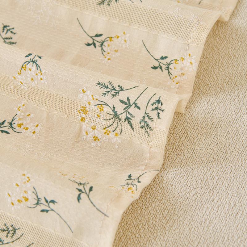 Polyester Linen Sofa Cover Ruffled Edge Creamy Style Floral Pattern Anti-Slip Cooling Couch Cushion Mats