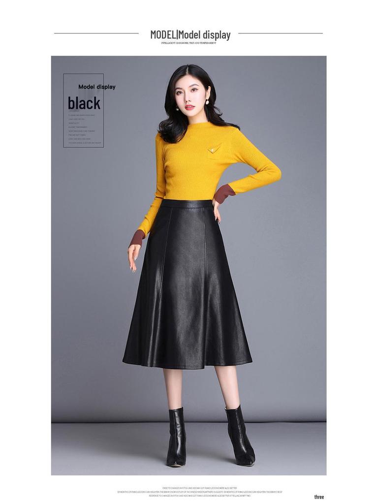 Women's Genuine Leather High Waist Midi Skirt - Autumn 2025 A-line Lambskin Umbrella Skirt