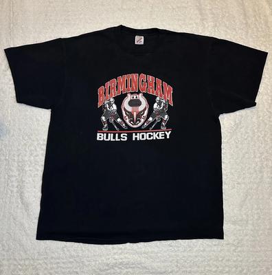 VTG 90er Birmingham Bulls Hockey Kick Ice Doppelseitiges T-Shirt Größe 2XL Herren USA