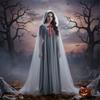 Elegant Transparent Witch Costume Cloak for Adults Teens Halloween Party Role Play Dressing Up