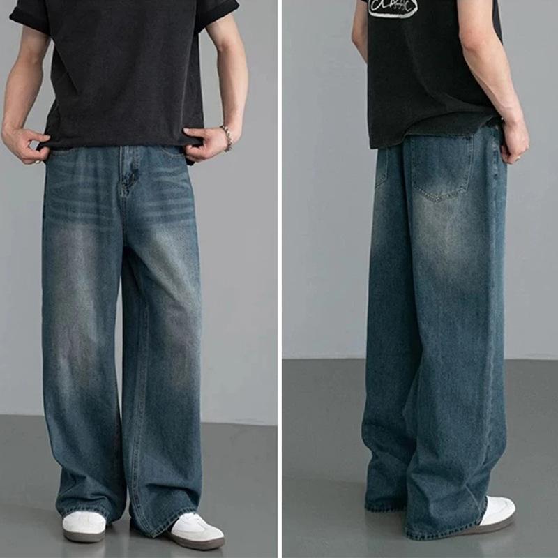 Four Seasons Fashionable Versatile Jeans Men's Retro Loose Straight Trousers