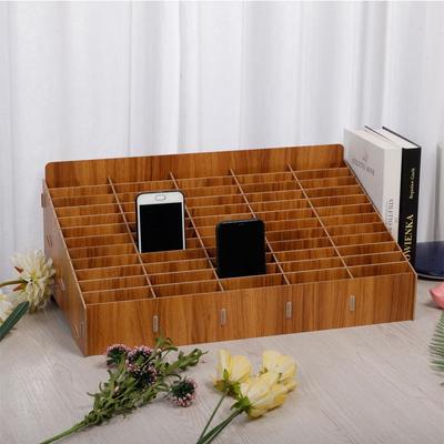Multi-Compartment Wooden Desktop Organizer for Phones, Cables, and IDs