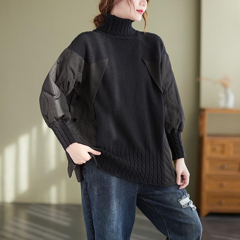 Women's European Style High Neck Faux Two-Piece Sweater, Winter 2022 Fashion, Thick & Loose, Age-Reducing Design.