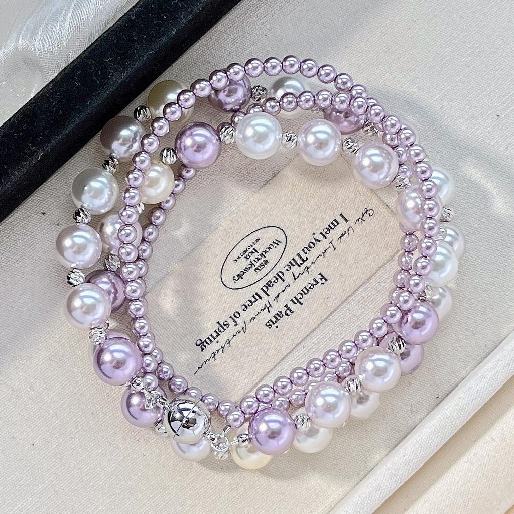 10mm Style Taro Purple Mixed Color Shijia Pearl Double-layer Design Sweater Chain Necklace Collarbone Chain