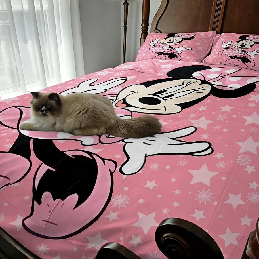 Minnie Mickey Bedding Set Duvet Cover Movie Character Bed Set Soft Microfiber Cover for Kids Teens Home