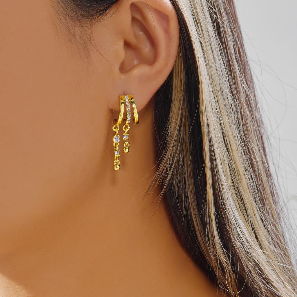 Gold Color Crystal Zircon Water Droplets Hoop Earrings For Women Luxury Exquisite Tassel Huggie Earring Party Wedding Jewelry