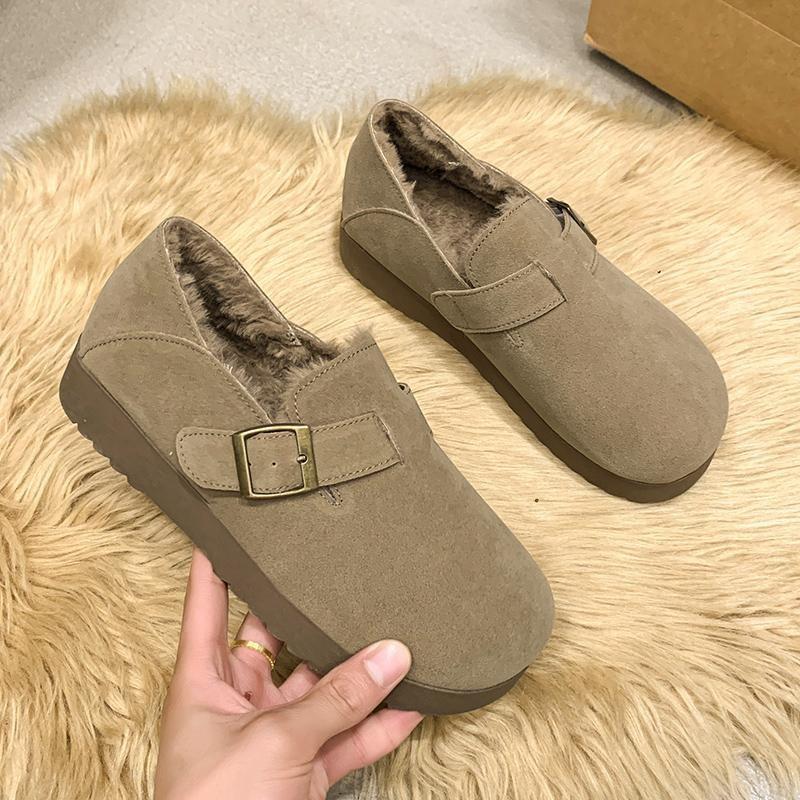 Fleece nya vintermjuka sulor heltäckande enpedals retro varma damskor bomullsskor