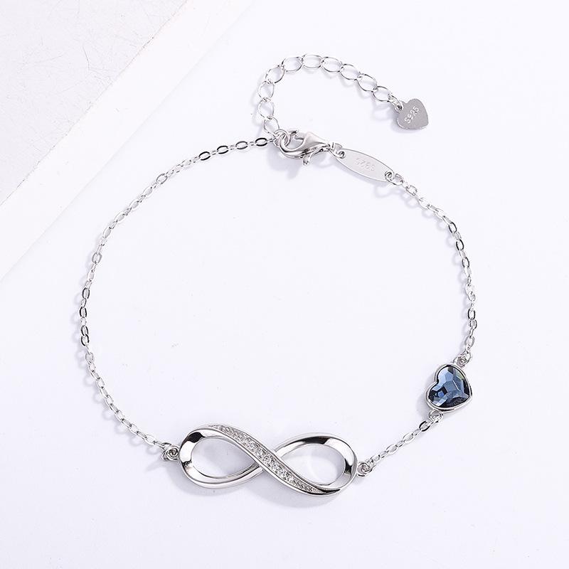 

925 Sterling Silver Infinity Heart Bracelet with Crystal - Elegant Women s Jewelry Gift 925 Silver