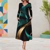Women Plus Size V Neck Long Sleeve Halloween Printed A Line Midi Dress With Pockets