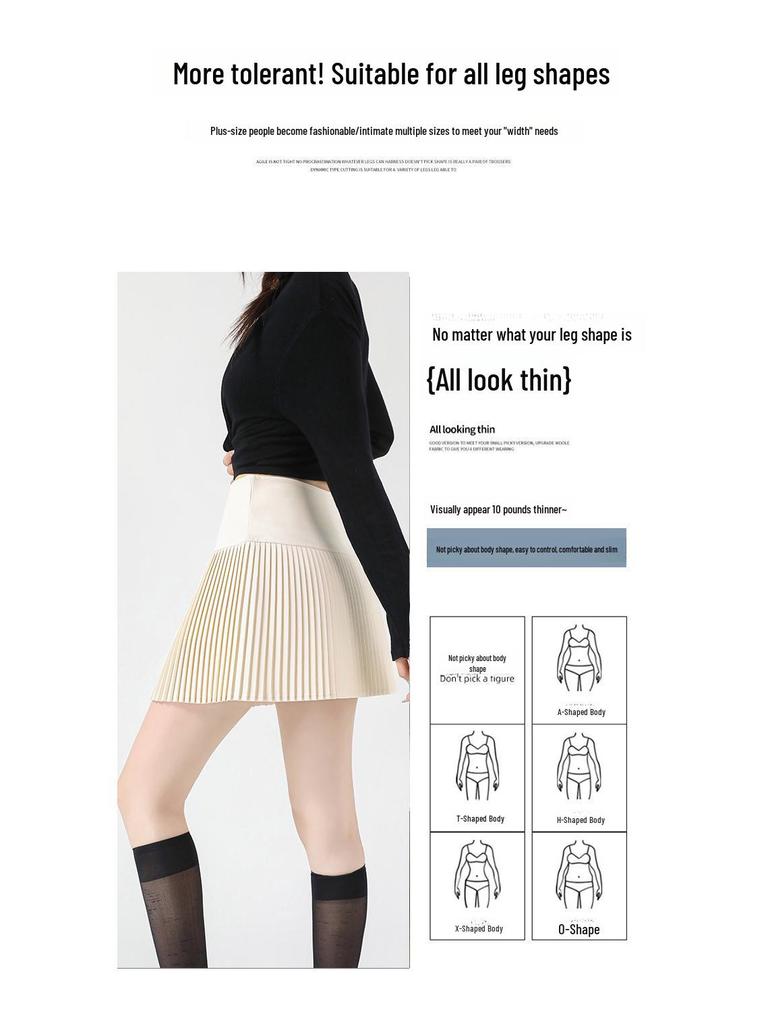 Aprikosenfarbener Damen A-Linien Rock mit hoher Taille und Falten - Kurze Frühlingsausgabe 2025