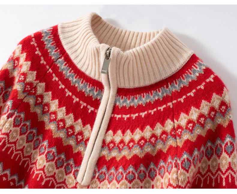 Fair Isle Cashmere Sweater: Autumn/Winter Retro Knit, Thick & Loose Fit