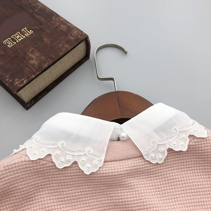LHY Elegant Detachable Polyester Lace Beaded Fake Collar Shirt Accessory for Women Blouse Half Shirt
