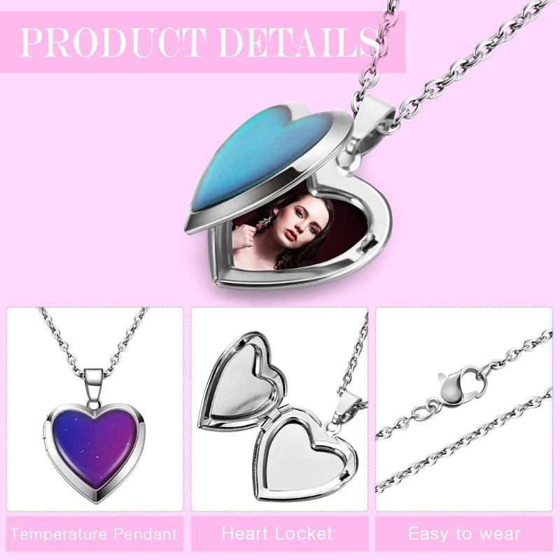 Temperature Sensitive Color Changing Pendant Necklace Adjustable Length Neckchain Love Heart Clavicle Chain Jewelry