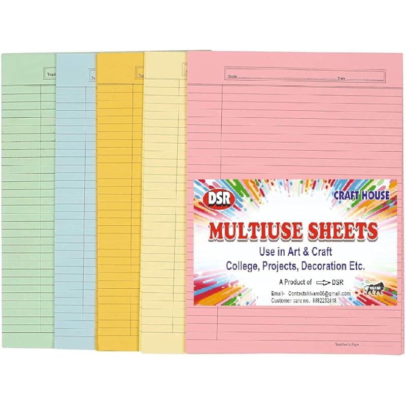 Eclet THICK A4 Size Both Side Ruled Sheet for Project/Assignment/Practical/Homework (Multi-Colour, Combo of 40 Sheets)