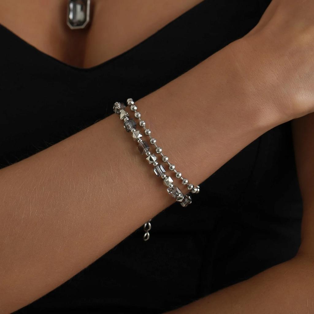 Vintage Women's Double-layer Collarbone Chain Necklace Bracelet, Black Acrylic Crystal Gemstone Necklace, Elegant Party Jewelry