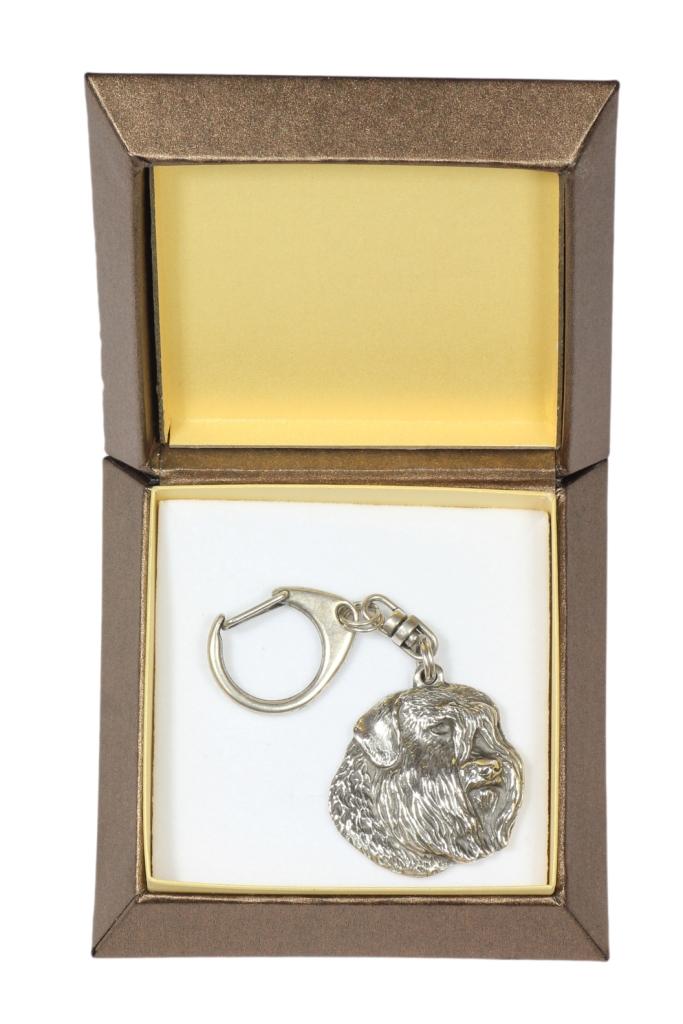 Bouvier des Flandres, Flanders Cattle Dog - Silver-plated key ring with a dog in a gift box, handbag decoration, backpack pendant by Art-Dog brand
