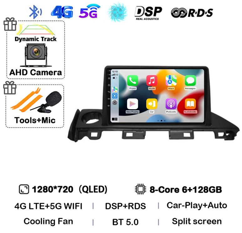 Android 14 Carplay Auto Car Radio For Mazda 6 Atenza 3 2016 2017 2018 GPS 4G+WIFI Video Player Multimedia Stereo Head Unit QLED