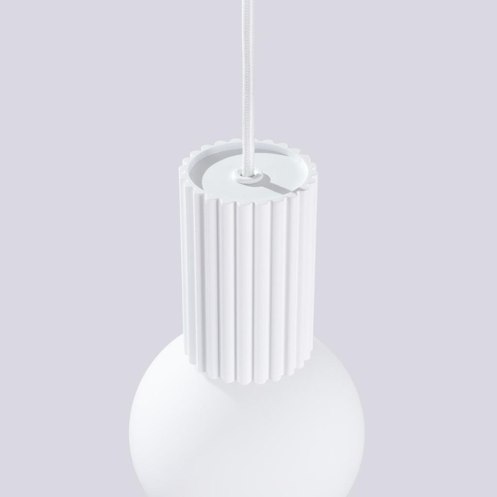 Lampa Wisząca Nowoczesna Biała Ryflowana Szklana Biała Kula Do Salonu Jadalni Nad Stół 1Xg9 8W Halo Sollux Lighting