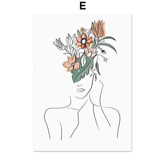 Pósteres y grabados minimalistas nórdicos con líneas abstractas de flores y plantas, arte de pared, pintura en lienzo, imágenes para decoración de sala de estar