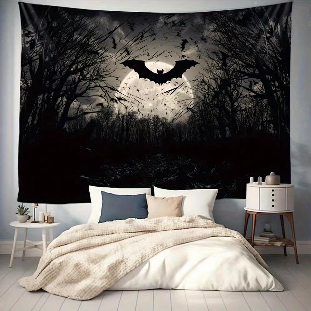 Bat Moon Halloween Gothic Tapestry, Spooky Forest Wall Hanging Decor For Living Room Dorm Back To School Season Autumn Gift
