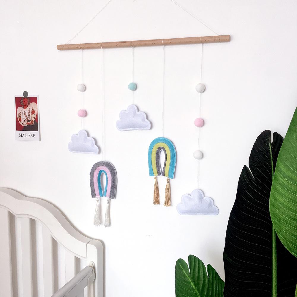 1pc Wooden Stick Rainbow Felt Pendant Wall Decorative Wall Hanging Handmade Weaving Living Room Bedroom Decorative Accessories