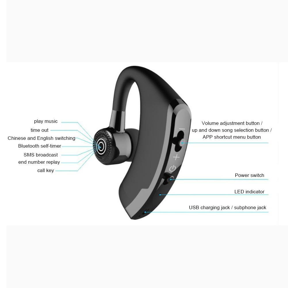 V9 Freisprech-Drahtlose Bluetooth-Ohrhörer Geräuschunterdrückung Business Ohrbügel-Headset mit Mikrofon zum Fahren Sport