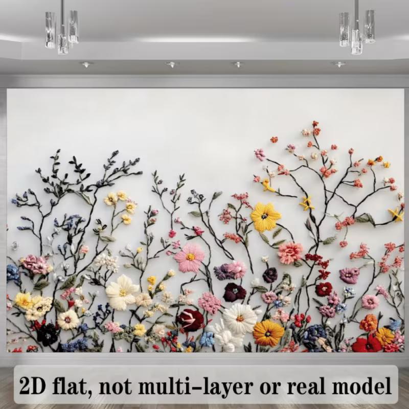 

2D Multicolor Wildflower Embroidery Backdrop, Artistic Flower Wall Background for Events 47.2x31.5inch/120*80cm