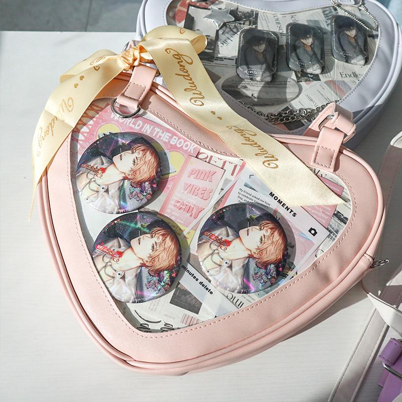 JIAERDI Lolita Transparent White Ita Bag Handbag Women New Heart Leather Crossbody Pain Bag Ladies Sweet Cute Messenger Bag 2025