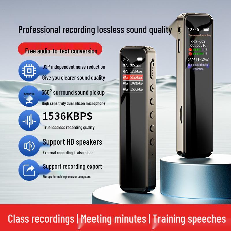 

Профессиональный диктофон с шумоподавлением и длительным временем работы в режиме ожидания, функцией преобразования голоса в текст и выделенной записью 128GB Memory [Includes Lanyard + AI Card]