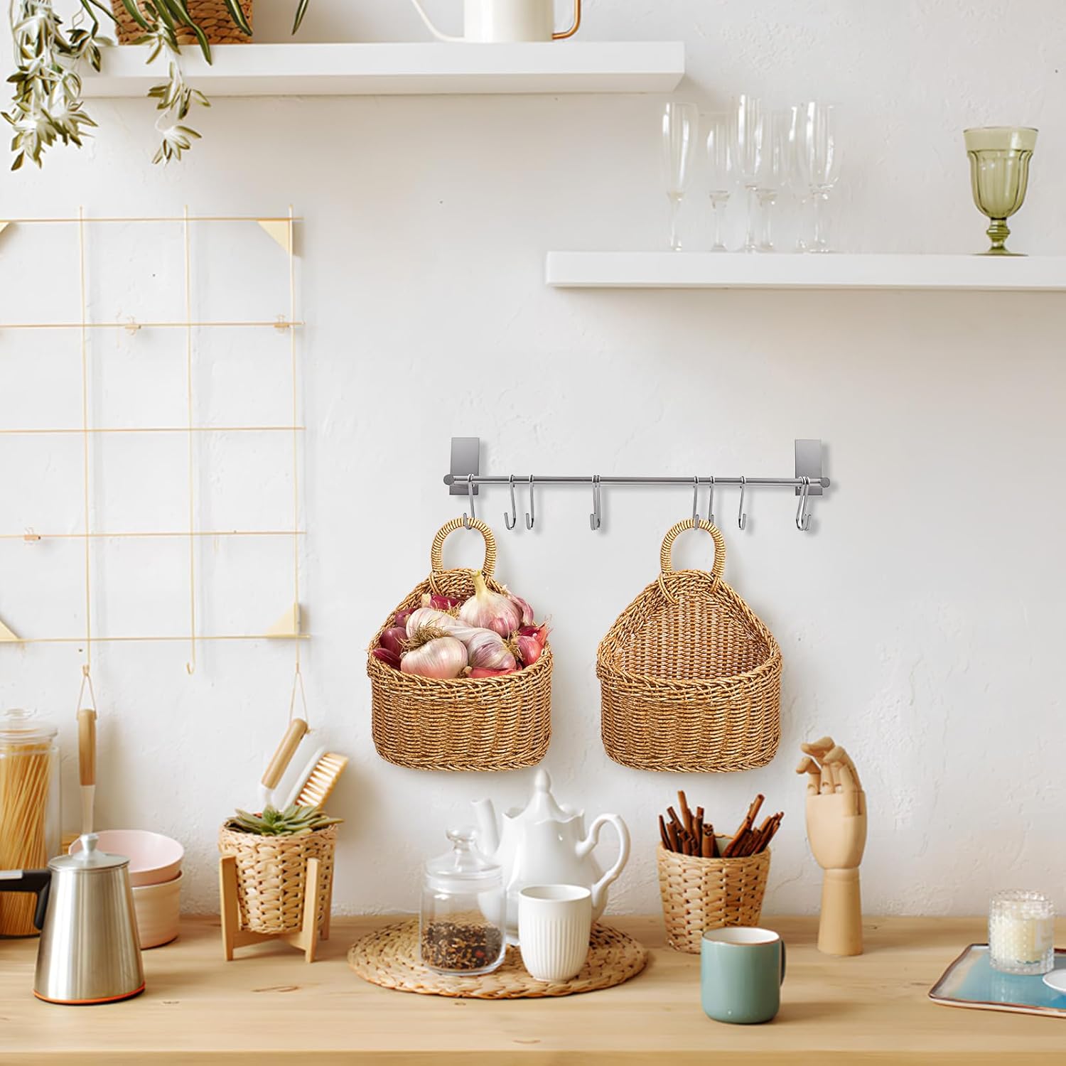 

DOITOOL Подвесные плетеные корзины: 2 шт. Плетеные пластиковые корзины для хранения, Плетеные подвесные корзины для хранения, Настенная корзина из морской травы для украшения дома и свадьбы -