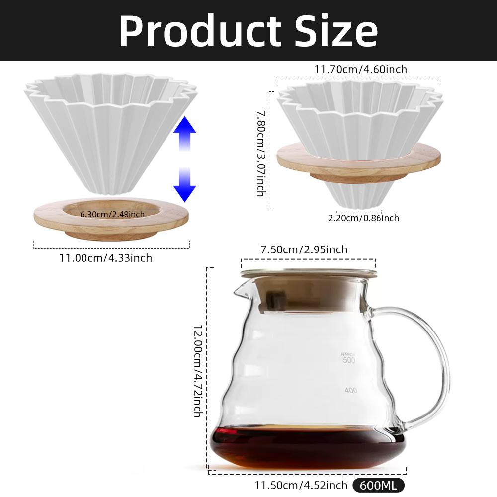Filtru de cafea ceramică, filtru reutilizabil, filtru de cafea, aparat de cafea cu suport din lemn, pâlnie, picurătoare, tort, filtru, accesorii de cafea
