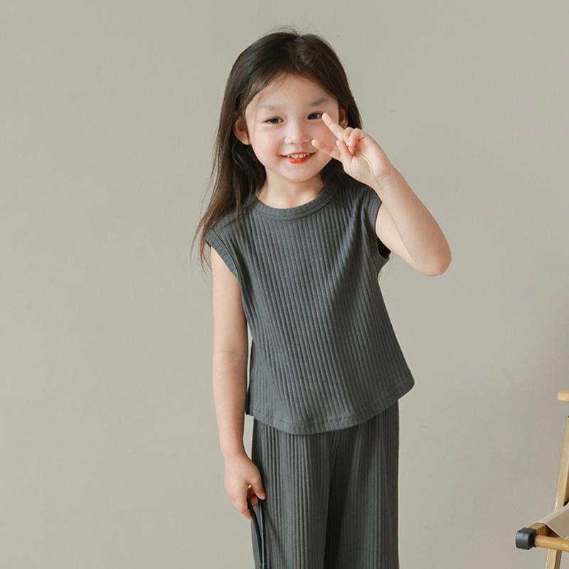 Summer Children's Ice Silk Clothing Set Baby Girl Loose Sleeveless Top and Pants Two-piece Set
