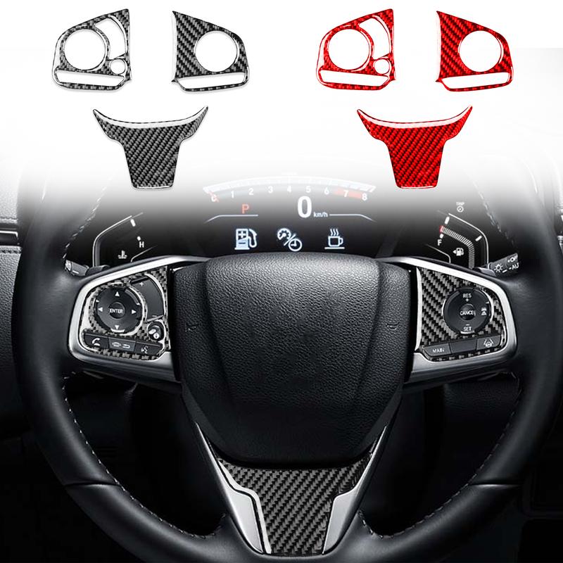For Honda CRV 2017— Car Accessories Carbon Fiber Steering Wheel Button Bottom Set Panel Interior Cover Trim Modified Sticker