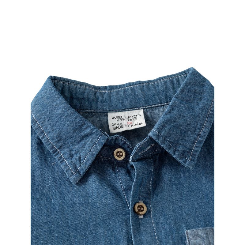 Spring and Autumn Children's Denim Shirt Jacket Boys' Cardigan Shirt Toddler Polo Shirt Casual Color-Blocked Lapel Top