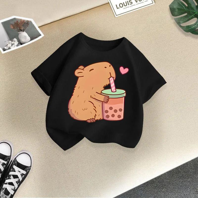 Nouveau T-shirt d'été mignon Animal Capybara Mode Imprimé pour Enfants Manches Courtes Mode Vêtements pour Enfants Purs