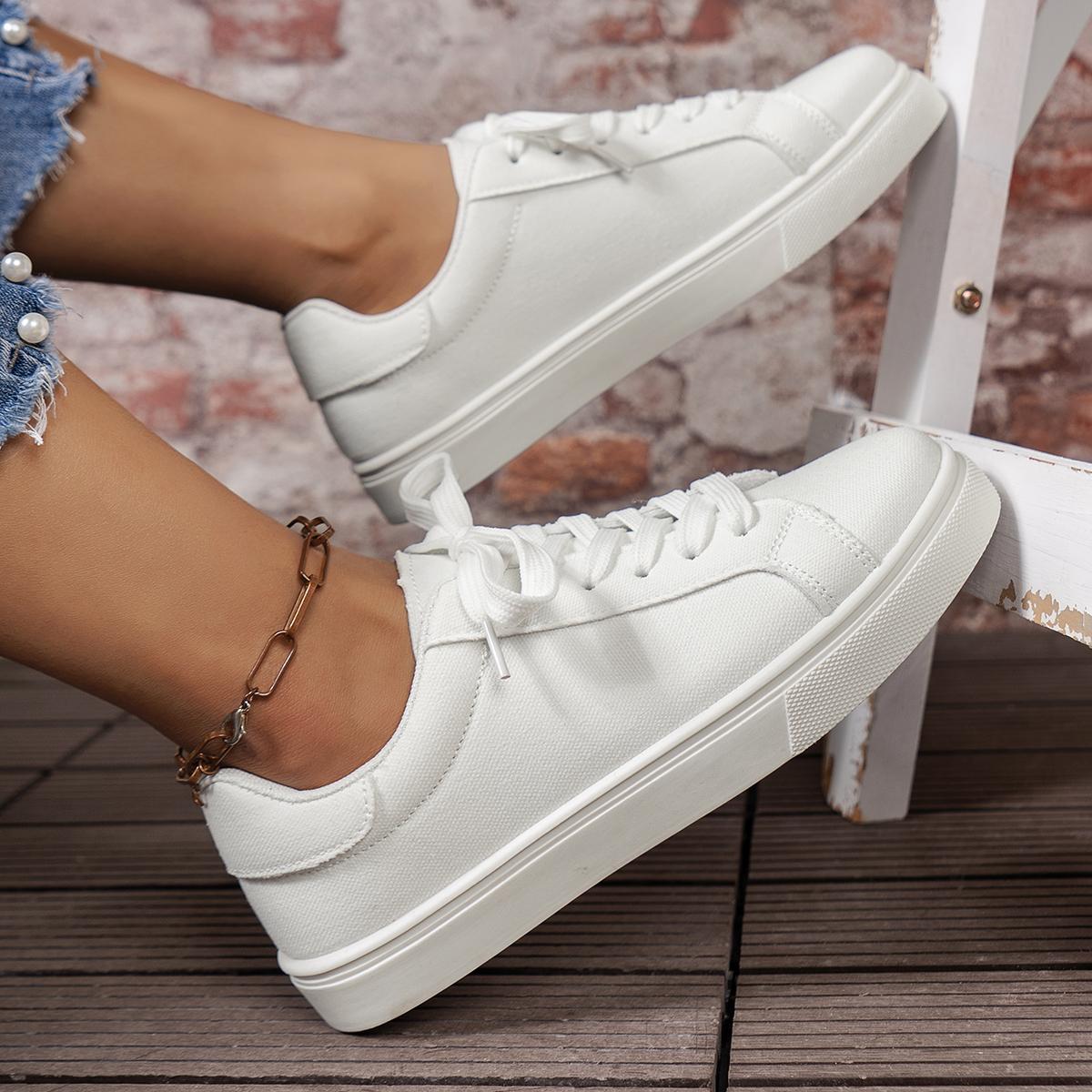 2024 Женская вулканизированная обувь Весна Однотонная женская обувь на шнуровке — фото 6