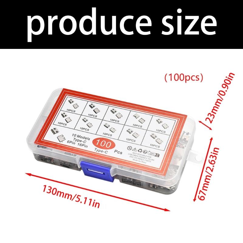 100Pcs 100Pcs Type C USB Charging Dock Connector Mix 6Pin 16Pin Use for Phone Digital Product Repair Accessories