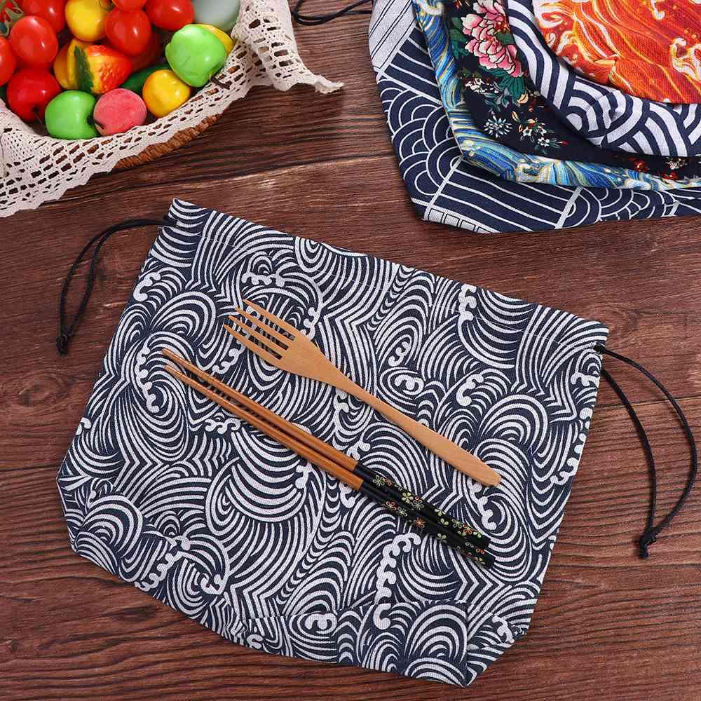 Unisex Picnic Bags Lunch Tote Pouch Drawstring Lunch Bag Food Hand Bags Japanese Style Lunch Box
