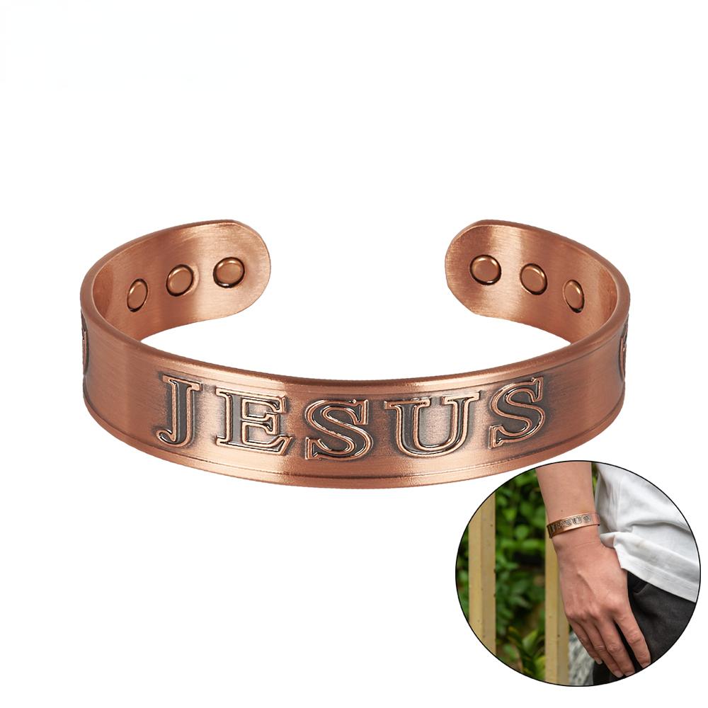 

Ikuinen Pure Copper Bracelets Magnetic JESUS 15mm Adjustable High Magnet Cuff Bangles Vintage Health Energy Jewelry Resizable