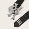 Rhinestone Black Rivet Belt Adjustable Skeleton Belt Skull Wide Waistband  Trouser Decoration