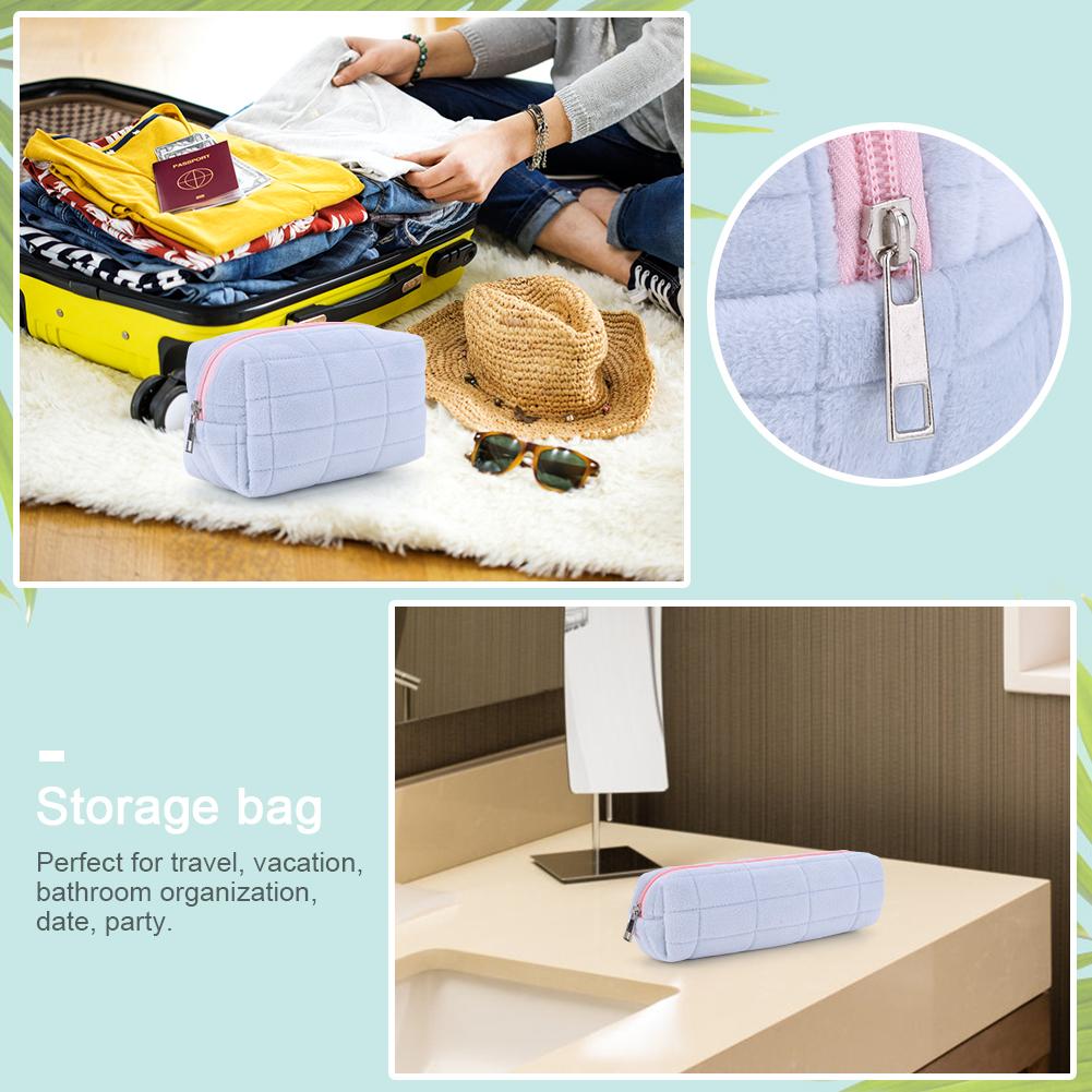 Plush Makeup Bag Makeup Storage Bag Large Capacity with Pen Bag Soft Cosmetic Bag Aesthetic Zip Closure Outdoor Travel Bag