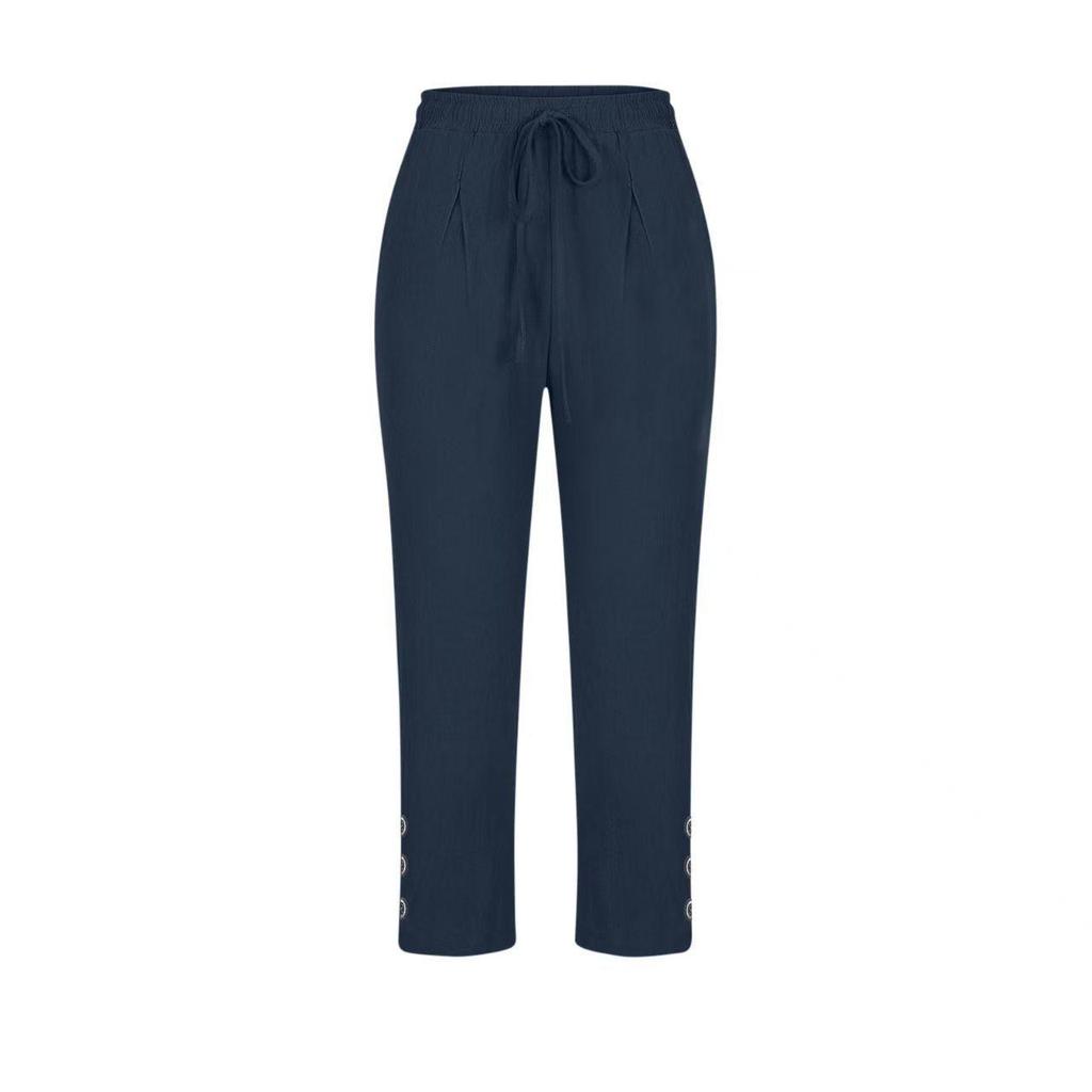 2025 Cotton Linen Loose Fit Button Cropped Pants