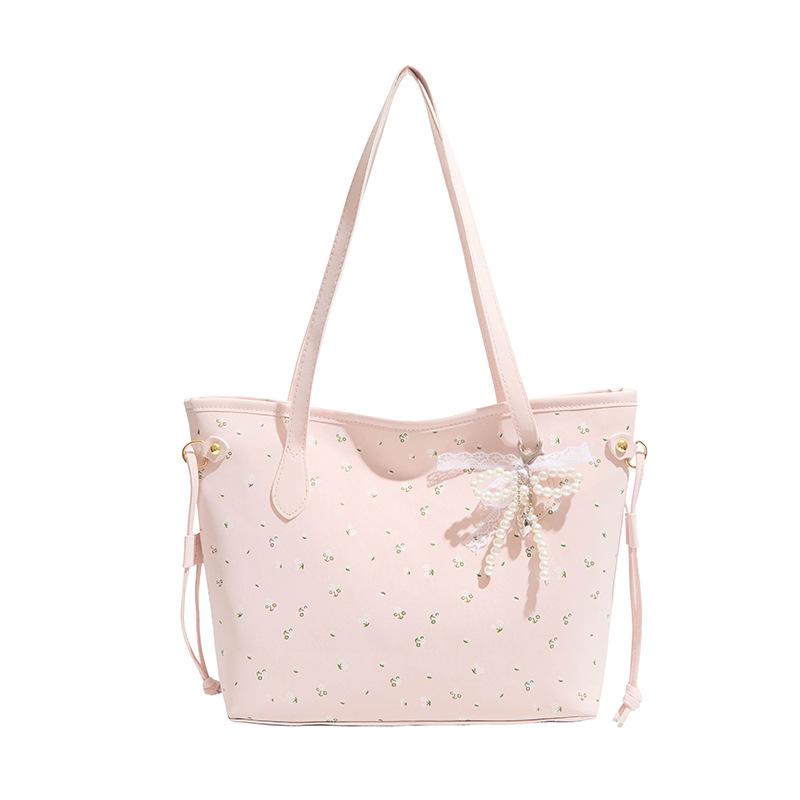 New Tote Bag, Korean Style Printed Large-Capacity Handbag, Textured Niche Design Casual Commuter Bag