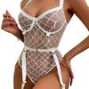 Women Bodysuit Backless Sleeveless Hollow Out Fishnet Push-up Gra Thin See-through Lace